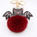 Wholesale Halloween PU Leather Imitation Hair Bat Hair Ball Keychain JDC-KC-Zuge024 Keychains 祖格 wine red Wholesale Jewelry JoyasDeChina Joyas De China
