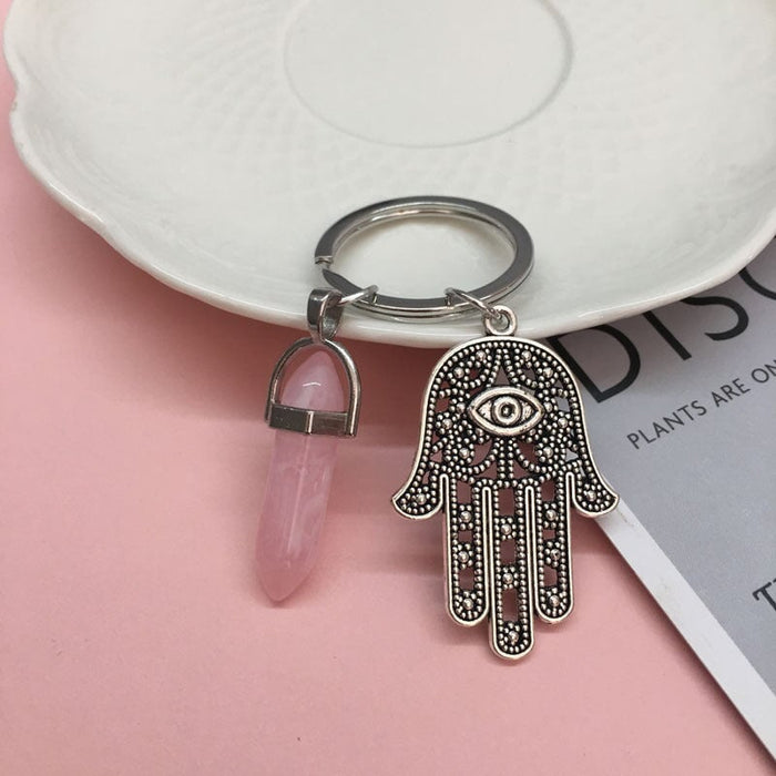 Wholesale Hand of Fatima Zinc Alloy Hexagon Pillar Crystal Couple Keychain JDC-KC-ShuoYu001 Keychains 硕屿 Wholesale Jewelry JoyasDeChina Joyas De China