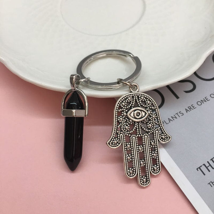Wholesale Hand of Fatima Zinc Alloy Hexagon Pillar Crystal Couple Keychain JDC-KC-ShuoYu001 Keychains 硕屿 black Wholesale Jewelry JoyasDeChina Joyas De China