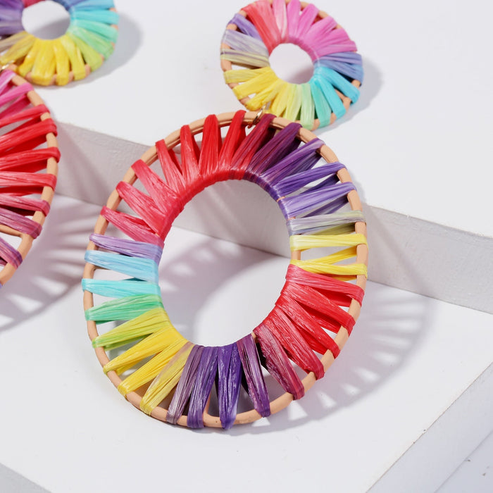 Wholesale hand-woven geometric oval raffle earrings JDC-ES-ManY018 Earrings 满溢 Wholesale Jewelry JoyasDeChina Joyas De China