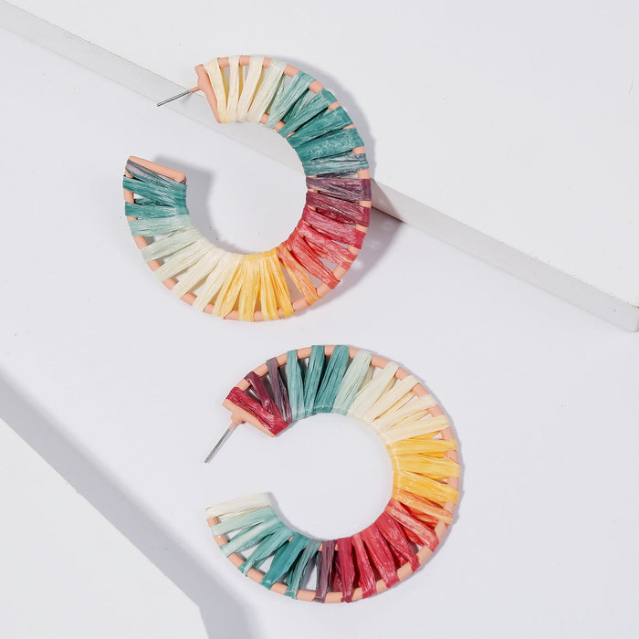 Wholesale hand-woven geometric oval raffle earrings JDC-ES-ManY018 Earrings 满溢 Wholesale Jewelry JoyasDeChina Joyas De China