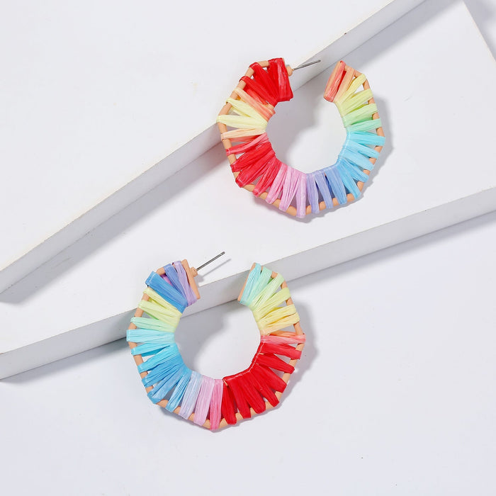 Wholesale hand-woven geometric oval raffle earrings JDC-ES-ManY018 Earrings 满溢 E1908-4 Wholesale Jewelry JoyasDeChina Joyas De China