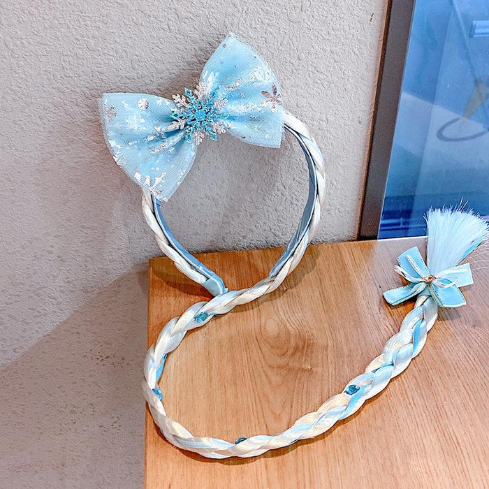 Bulk Jewelry Wholesale  Headband ice and snow Qiyuan children's wig braid bowknot gauze JDC-HS-i100 Wholesale factory from China YIWU China