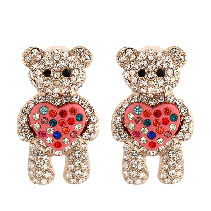 Wholesale Heart Bear Alloy Rhinestone Earrings JDC-ES-JJ350 Earrings 聚嘉 Wholesale Jewelry JoyasDeChina Joyas De China