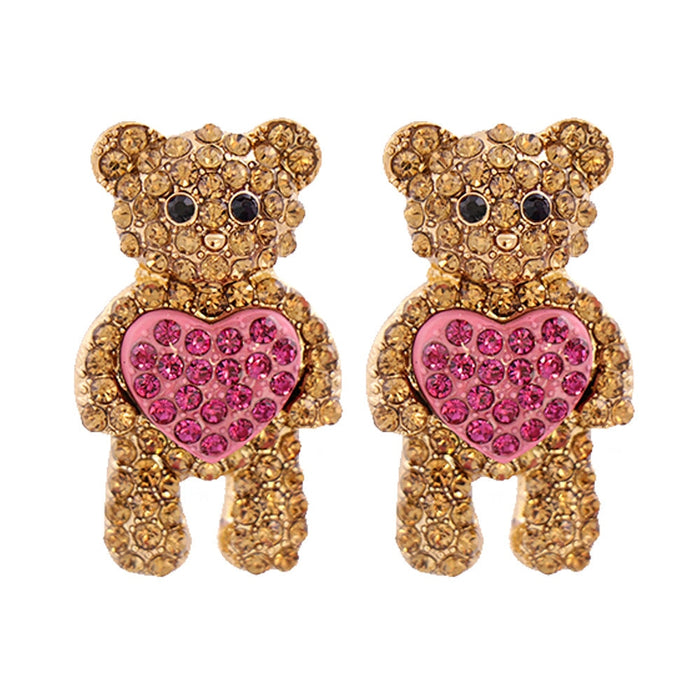 Wholesale Heart Bear Alloy Rhinestone Earrings JDC-ES-JJ350 Earrings 聚嘉 brown Wholesale Jewelry JoyasDeChina Joyas De China