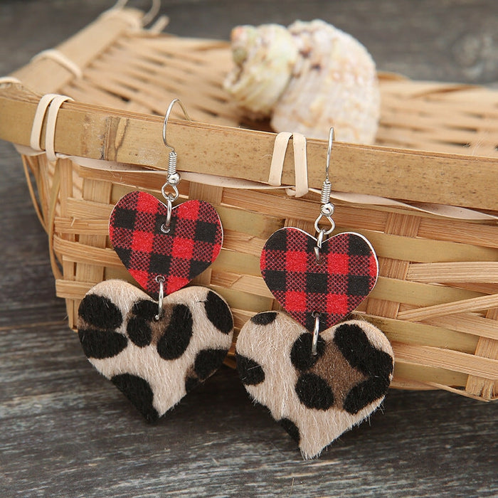 Wholesale Heart Flannel Leopard Leather Earrings JDC-ES-Saip009 Earrings 赛蒲 Wholesale Jewelry JoyasDeChina Joyas De China