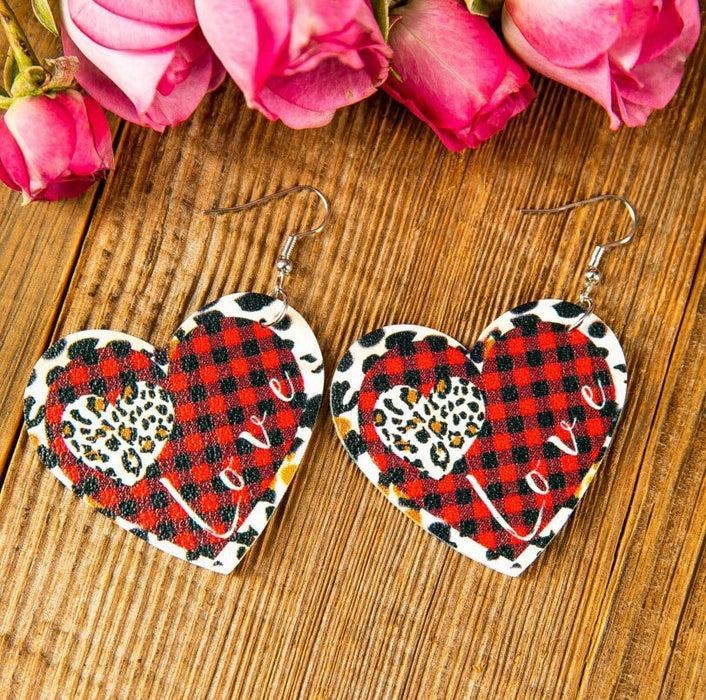 Wholesale Heart Shape Double Sided Leopard Leather Earrings JDC-ES-Saip003 Earrings 赛蒲 Wholesale Jewelry JoyasDeChina Joyas De China