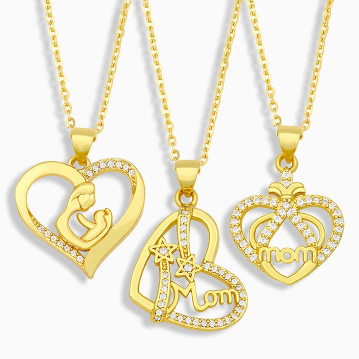 Wholesale heart-shaped diamond-encrusted Mother's Day Necklace JDC-NE-AOS007 Necklaces 翱昇 Wholesale Jewelry JoyasDeChina Joyas De China