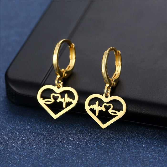 Wholesale heart-shaped geometric stainless steel earrings JDC-ES-Mingm028 Earrings 敏萌 Wholesale Jewelry JoyasDeChina Joyas De China