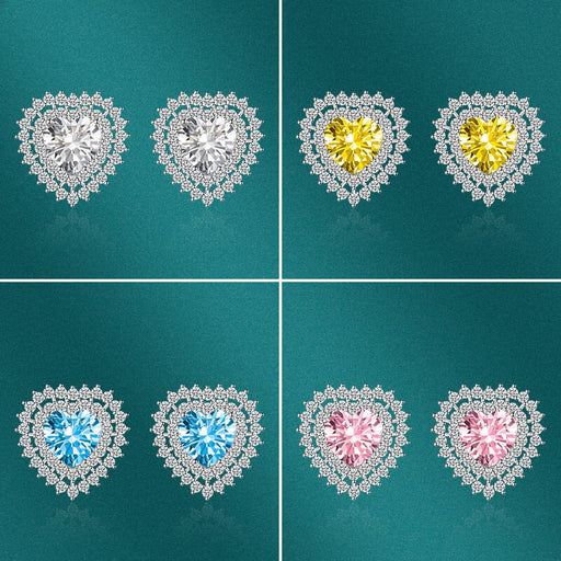 Wholesale heart-shaped sapphire plated silver stud earrings JDC-ES-BZ021 Earrings 标志 Wholesale Jewelry JoyasDeChina Joyas De China