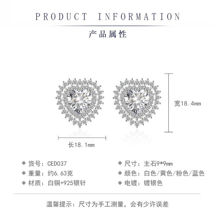 Wholesale heart-shaped sapphire plated silver stud earrings JDC-ES-BZ021 Earrings 标志 Wholesale Jewelry JoyasDeChina Joyas De China