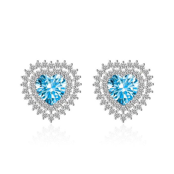 Wholesale heart-shaped sapphire plated silver stud earrings JDC-ES-BZ021 Earrings 标志 biue Wholesale Jewelry JoyasDeChina Joyas De China