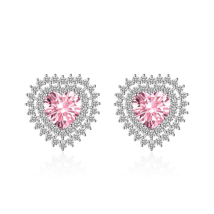 Wholesale heart-shaped sapphire plated silver stud earrings JDC-ES-BZ021 Earrings 标志 pink Wholesale Jewelry JoyasDeChina Joyas De China