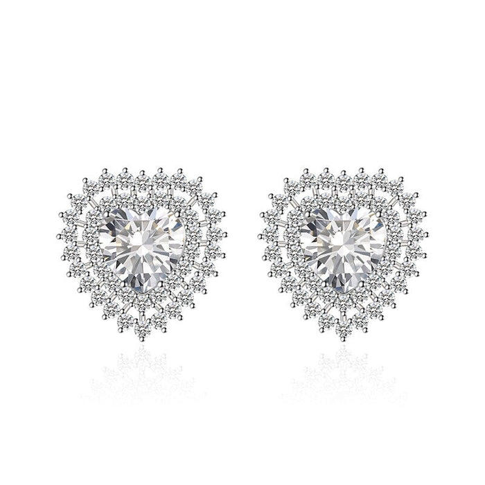 Wholesale heart-shaped sapphire plated silver stud earrings JDC-ES-BZ021 Earrings 标志 White Wholesale Jewelry JoyasDeChina Joyas De China