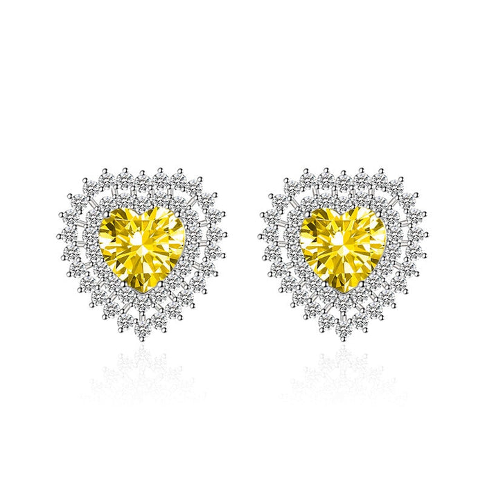 Wholesale heart-shaped sapphire plated silver stud earrings JDC-ES-BZ021 Earrings 标志 Yellow Wholesale Jewelry JoyasDeChina Joyas De China