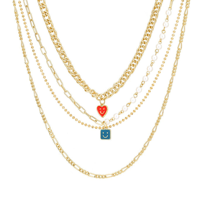Wholesale Heart Shaped Smiley Alloy Multilayer Necklace JDC-NE-YiD005 Necklaces 宜达 XH0946 Wholesale Jewelry JoyasDeChina Joyas De China