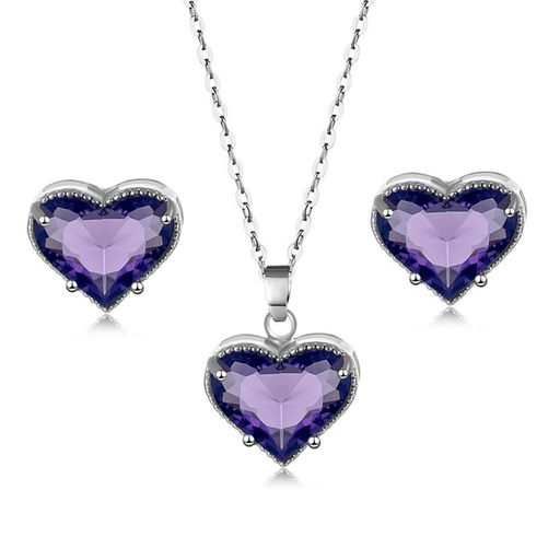 Wholesale Heart Shaped Zircon Artificial Stone Copper Necklace Earring Set MOQ≥2 JDC-NE-Kas006 Necklaces 卡诗 Wholesale Jewelry JoyasDeChina Joyas De China