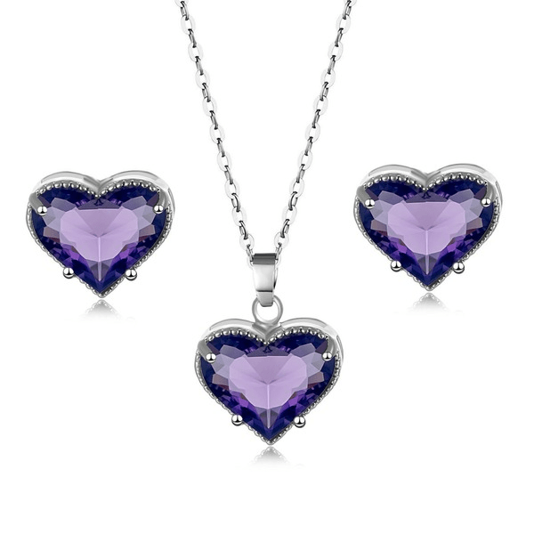 Wholesale Heart Shaped Zircon Artificial Stone Copper Necklace Earring Set MOQ≥2 JDC-NE-Kas006 Necklaces 卡诗 Wholesale Jewelry JoyasDeChina Joyas De China
