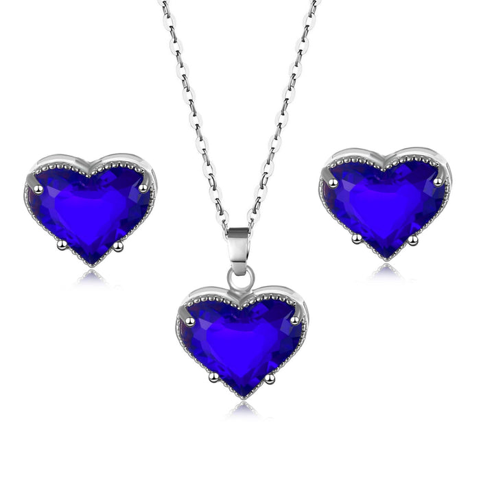 Wholesale Heart Shaped Zircon Artificial Stone Copper Necklace Earring Set MOQ≥2 JDC-NE-Kas006 Necklaces 卡诗 blue Wholesale Jewelry JoyasDeChina Joyas De China