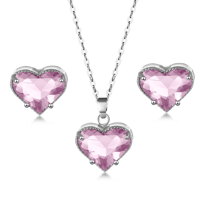 Wholesale Heart Shaped Zircon Artificial Stone Copper Necklace Earring Set MOQ≥2 JDC-NE-Kas006 Necklaces 卡诗 pink Wholesale Jewelry JoyasDeChina Joyas De China