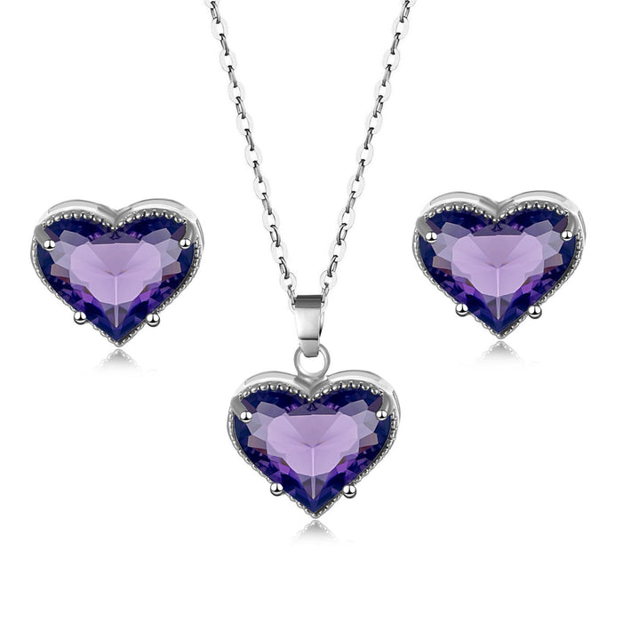 Wholesale Heart Shaped Zircon Artificial Stone Copper Necklace Earring Set MOQ≥2 JDC-NE-Kas006 Necklaces 卡诗 purple Wholesale Jewelry JoyasDeChina Joyas De China