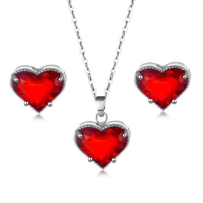 Wholesale Heart Shaped Zircon Artificial Stone Copper Necklace Earring Set MOQ≥2 JDC-NE-Kas006 Necklaces 卡诗 red Wholesale Jewelry JoyasDeChina Joyas De China