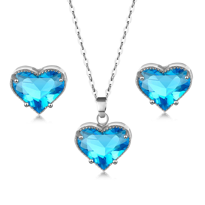 Wholesale Heart Shaped Zircon Artificial Stone Copper Necklace Earring Set MOQ≥2 JDC-NE-Kas006 Necklaces 卡诗 sea blue Wholesale Jewelry JoyasDeChina Joyas De China