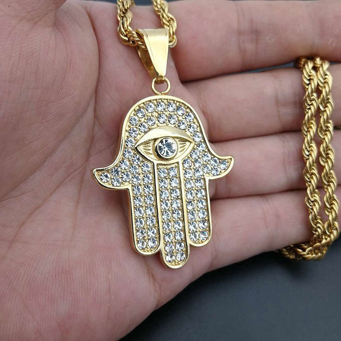 Wholesale Hip Hop Stainless Steel Gold Plated Hand of Fatima Pendant Charms JDC-CS-FY021 charms 福友 Wholesale Jewelry JoyasDeChina Joyas De China