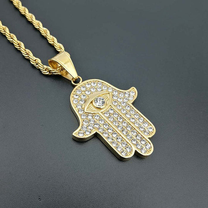 Wholesale Hip Hop Stainless Steel Gold Plated Hand of Fatima Pendant Charms JDC-CS-FY021 charms 福友 Gold single pendant Wholesale Jewelry JoyasDeChina Joyas De China