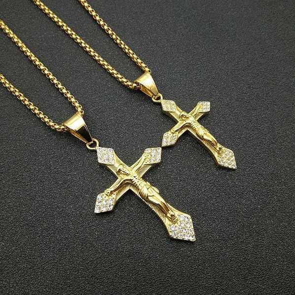 Wholesale Hip Hop Stainless Steel Gold Plated Jesus Cross Pendant Charms JDC-CS-FY051 charms 福友 Wholesale Jewelry JoyasDeChina Joyas De China