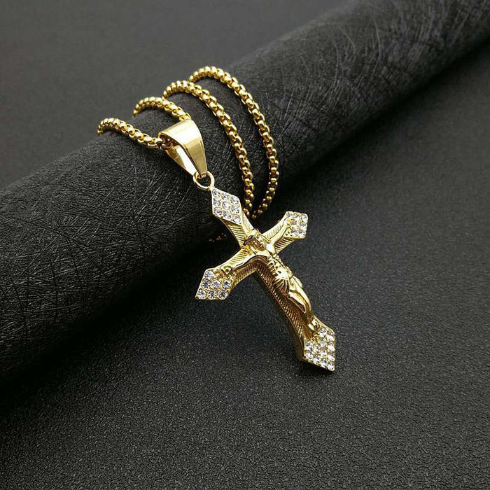 Wholesale Hip Hop Stainless Steel Gold Plated Jesus Cross Pendant Charms JDC-CS-FY051 charms 福友 L Gold Single Pendant Wholesale Jewelry JoyasDeChina Joyas De China