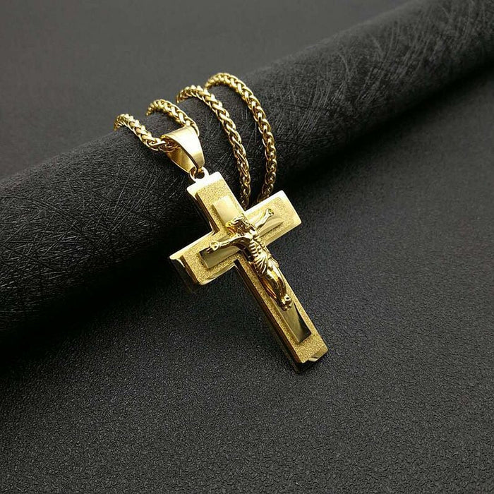 Wholesale Hip Hop Stainless Steel Gold Plated Jesus Cross Pendant JDC-CS-FY109 charms 福友 Wholesale Jewelry JoyasDeChina Joyas De China