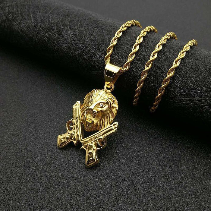 Wholesale Hip Hop Stainless Steel Gold Plated Rhinestone Pistol Lion Head Pendant JDC-CS-FY112 charms 福友 Wholesale Jewelry JoyasDeChina Joyas De China