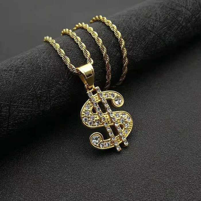 Wholesale Hip Hop Titanium Steel Gold Plated Rhinestone Dollar Pendant JDC-CS-FY102 charms 福友 Wholesale Jewelry JoyasDeChina Joyas De China