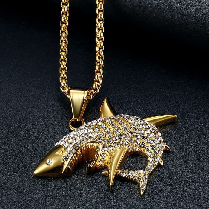 Wholesale Hip Hop Titanium Steel Gold Plated Rhinestone Shark Pendant JDC-CS-FY101 charms 福友 Wholesale Jewelry JoyasDeChina Joyas De China