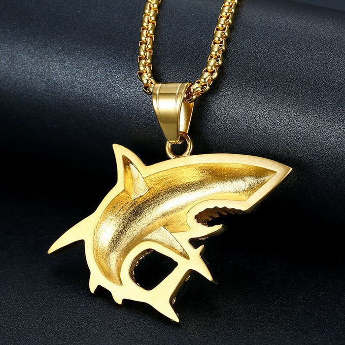 Wholesale Hip Hop Titanium Steel Gold Plated Rhinestone Shark Pendant JDC-CS-FY101 charms 福友 Wholesale Jewelry JoyasDeChina Joyas De China