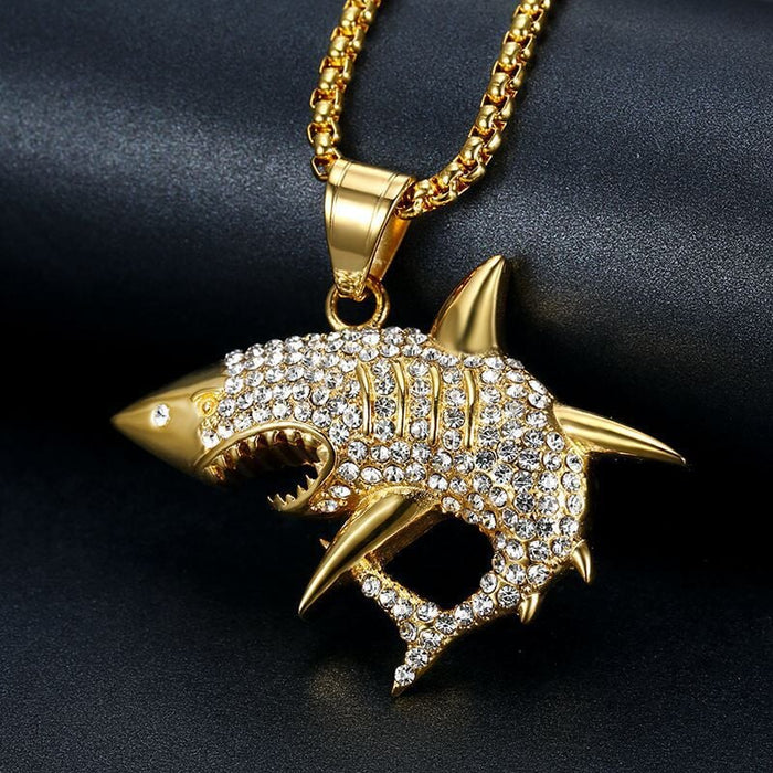 Wholesale Hip Hop Titanium Steel Gold Plated Rhinestone Shark Pendant JDC-CS-FY101 charms 福友 Wholesale Jewelry JoyasDeChina Joyas De China