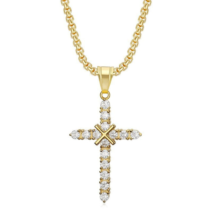 Wholesale Hip Hop Titanium Steel Gold Plated Zircon Cross Pendant JDC-CS-FY107 charms 福友 Gold Single Pendant Wholesale Jewelry JoyasDeChina Joyas De China