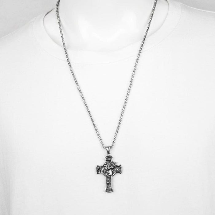 Wholesale Hip Hop Titanium Steel Jesus Cross Necklace JDC-NE-HeiP001 Necklaces 黑泡 Wholesale Jewelry JoyasDeChina Joyas De China