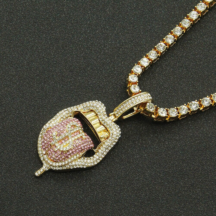 Wholesale Hip Hop Zinc Alloy Rhinestone Cuban Chain Necklace JDC-NE-HShang001 Necklaces 尚恒 Pink single row drill Wholesale Jewelry JoyasDeChina Joyas De China