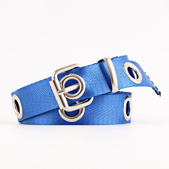 Wholesale Hollow Canvas Pin Buckle Belt JDC-WB-Nuoy030 Womenbelt 诺娅 blue 120cm Wholesale Jewelry JoyasDeChina Joyas De China