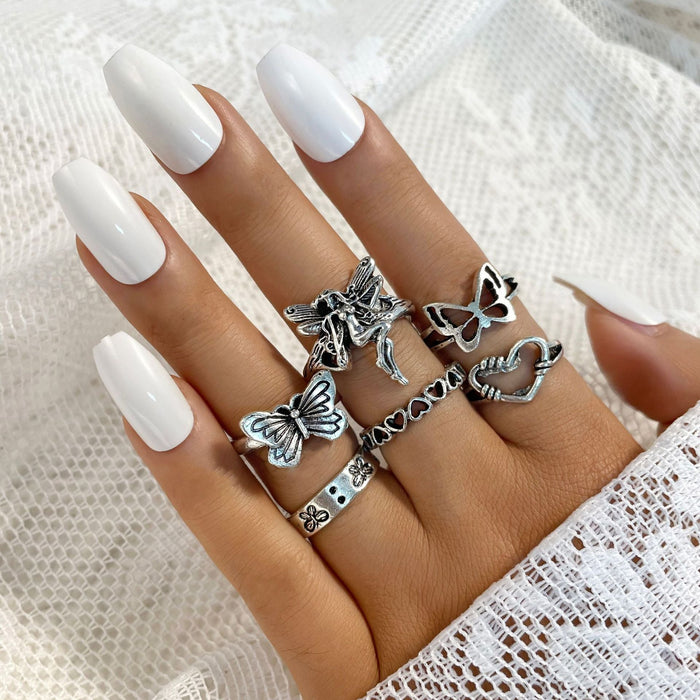 Wholesale Hollow Heart Butterfly Alloy Knuckle Ring Set JDC-RS-F100 Rings 韩之尚 Wholesale Jewelry JoyasDeChina Joyas De China