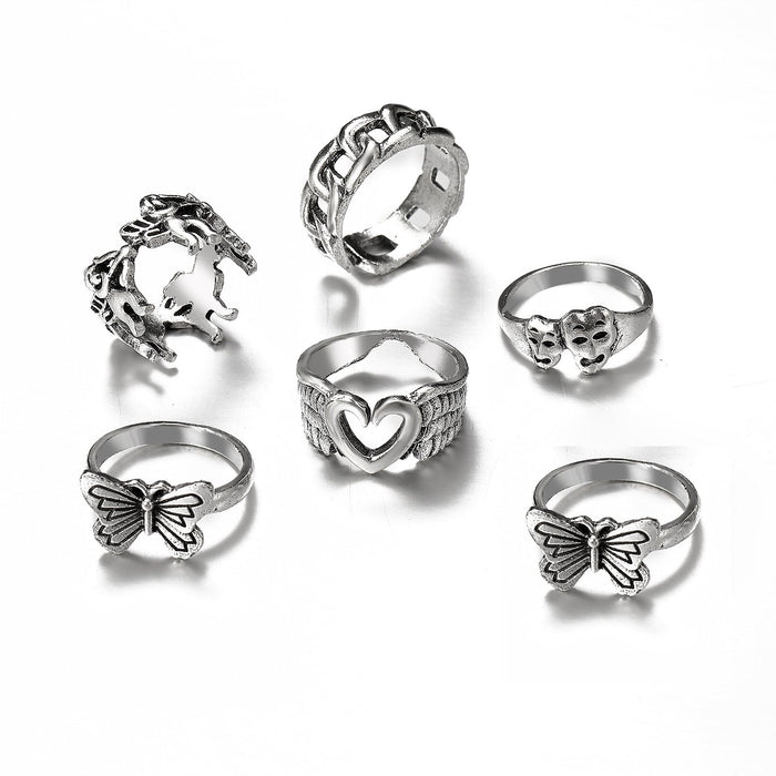 Wholesale Hollow Heart Butterfly Alloy Knuckle Ring Set JDC-RS-F100 Rings 韩之尚 55169 Wholesale Jewelry JoyasDeChina Joyas De China