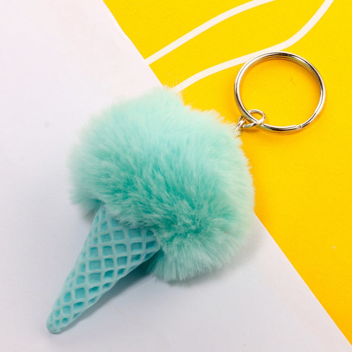 Wholesale Ice Cream HairBall Keychain JDC-KC-QiShi006 Keychains 奇释 mint green3 Wholesale Jewelry JoyasDeChina Joyas De China