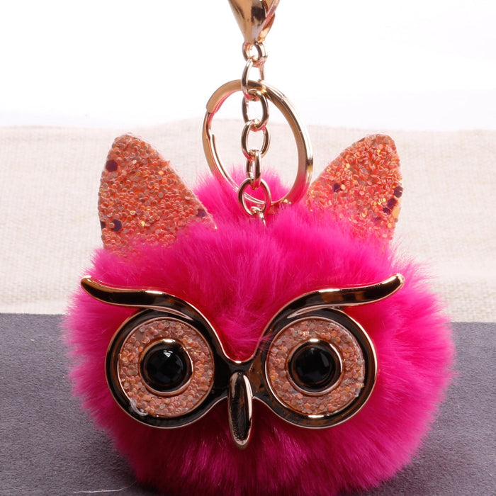 Wholesale Imitation Rabbit Fur Owl Alloy Acrylic Fur Ball Keychain JDC-KC-QiShi004 Keychains 奇释 rose red 8cm Wholesale Jewelry JoyasDeChina Joyas De China