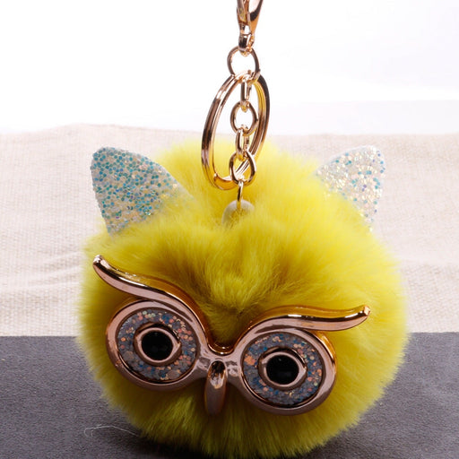 Wholesale Imitation Rabbit Fur Owl Alloy Acrylic Fur Ball Keychain JDC-KC-QiShi004 Keychains 奇释 yellow 8cm Wholesale Jewelry JoyasDeChina Joyas De China