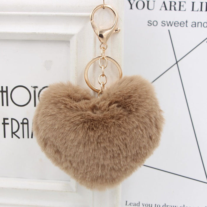 Wholesale Imitation Rex Rabbit Fur Heart Shaped Hair Ball Keychain JDC-KC-Zuge025 Keychains 祖格 Wholesale Jewelry JoyasDeChina Joyas De China