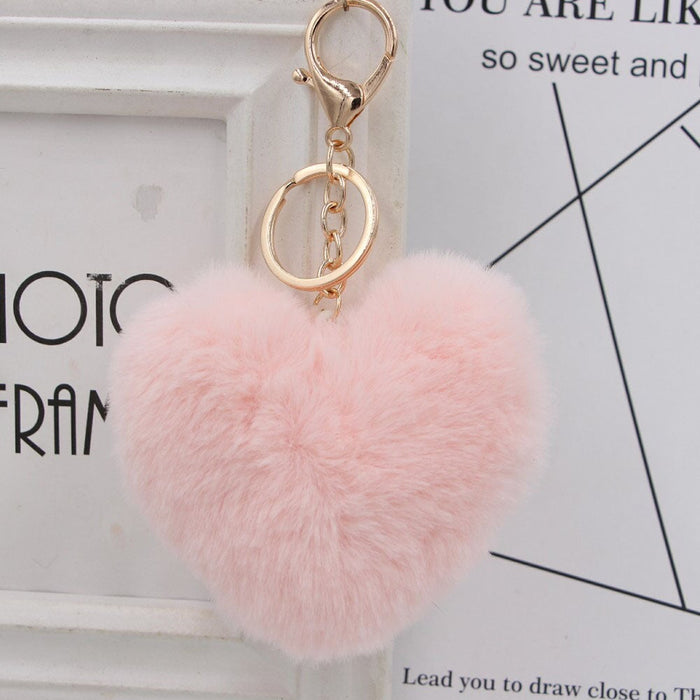 Wholesale Imitation Rex Rabbit Fur Heart Shaped Hair Ball Keychain JDC-KC-Zuge025 Keychains 祖格 Wholesale Jewelry JoyasDeChina Joyas De China