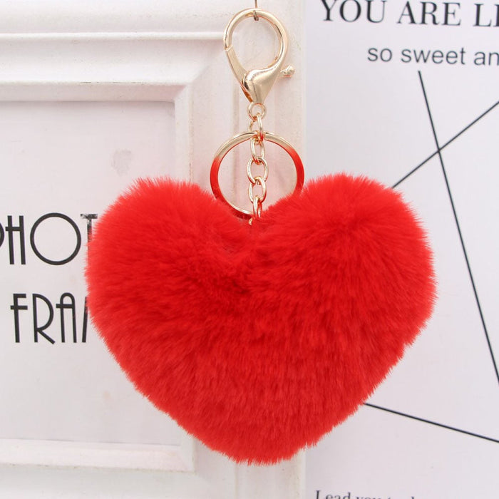 Wholesale Imitation Rex Rabbit Fur Heart Shaped Hair Ball Keychain JDC-KC-Zuge025 Keychains 祖格 Wholesale Jewelry JoyasDeChina Joyas De China