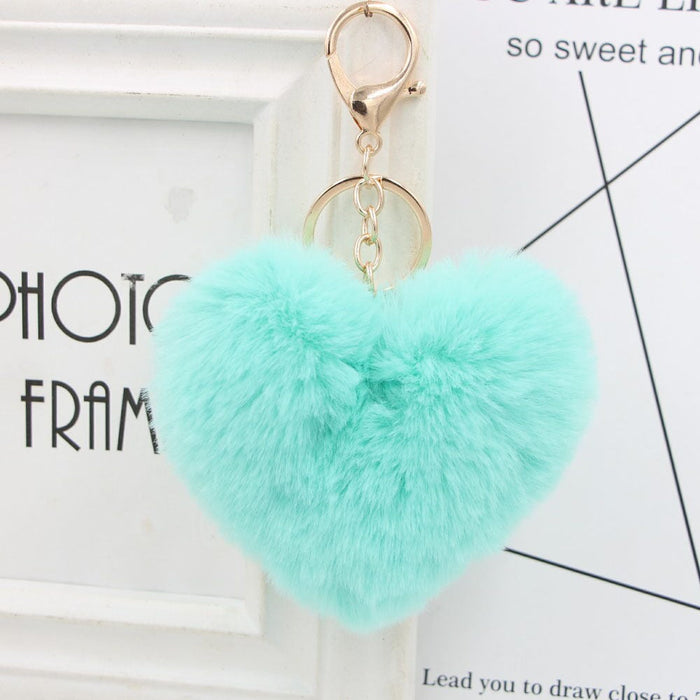 Wholesale Imitation Rex Rabbit Fur Heart Shaped Hair Ball Keychain JDC-KC-Zuge025 Keychains 祖格 Wholesale Jewelry JoyasDeChina Joyas De China